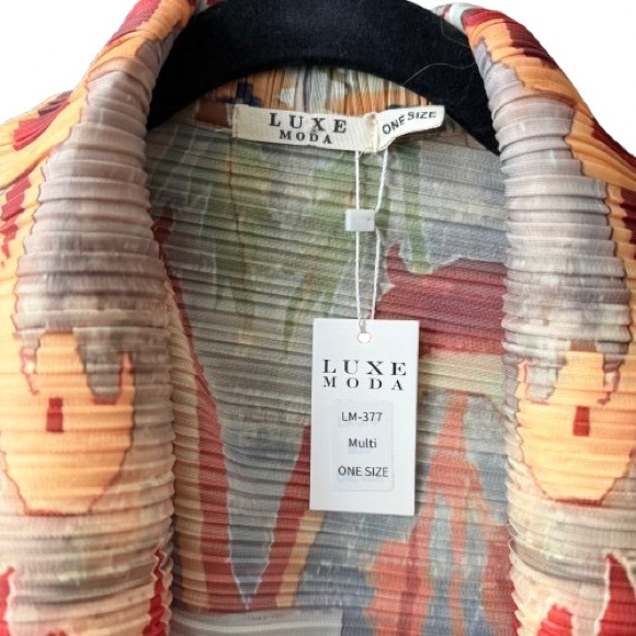 Colorful Pleated Open Abaya Long Cardigan with Belt - Picture 4 of 5